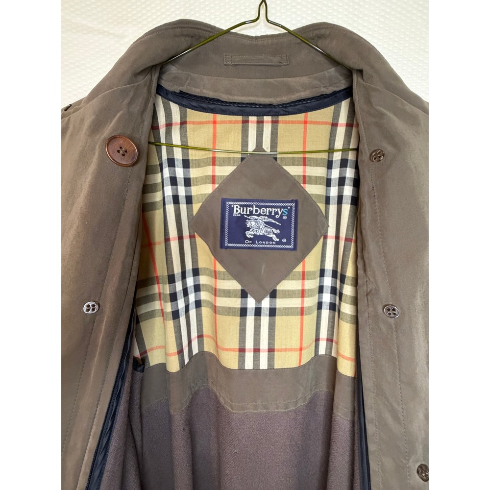 Burberry Olive Brown Nova Check Wool Liner Trench Coat Womens 6 Fair